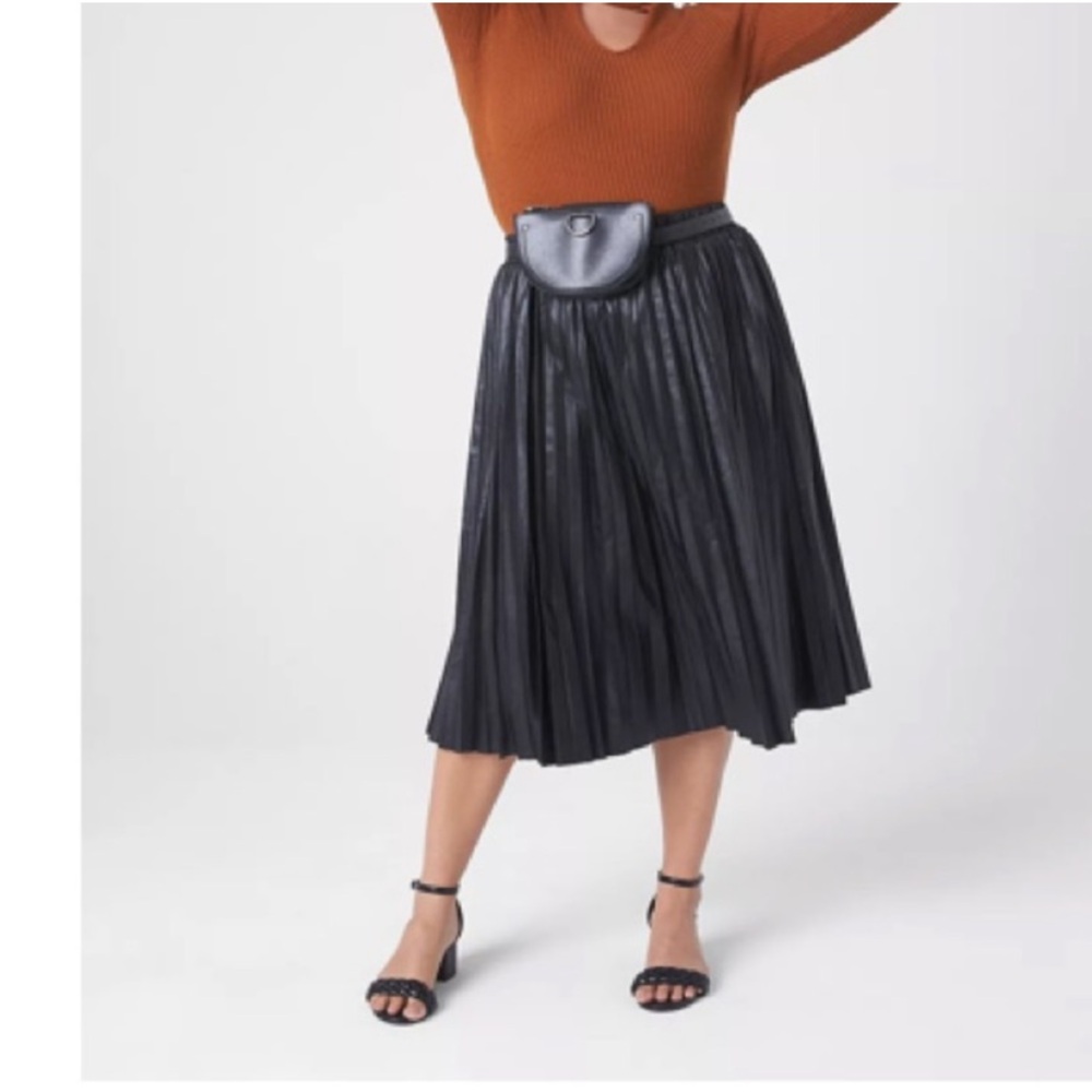 Faux Leather Midi Pleated Skirt